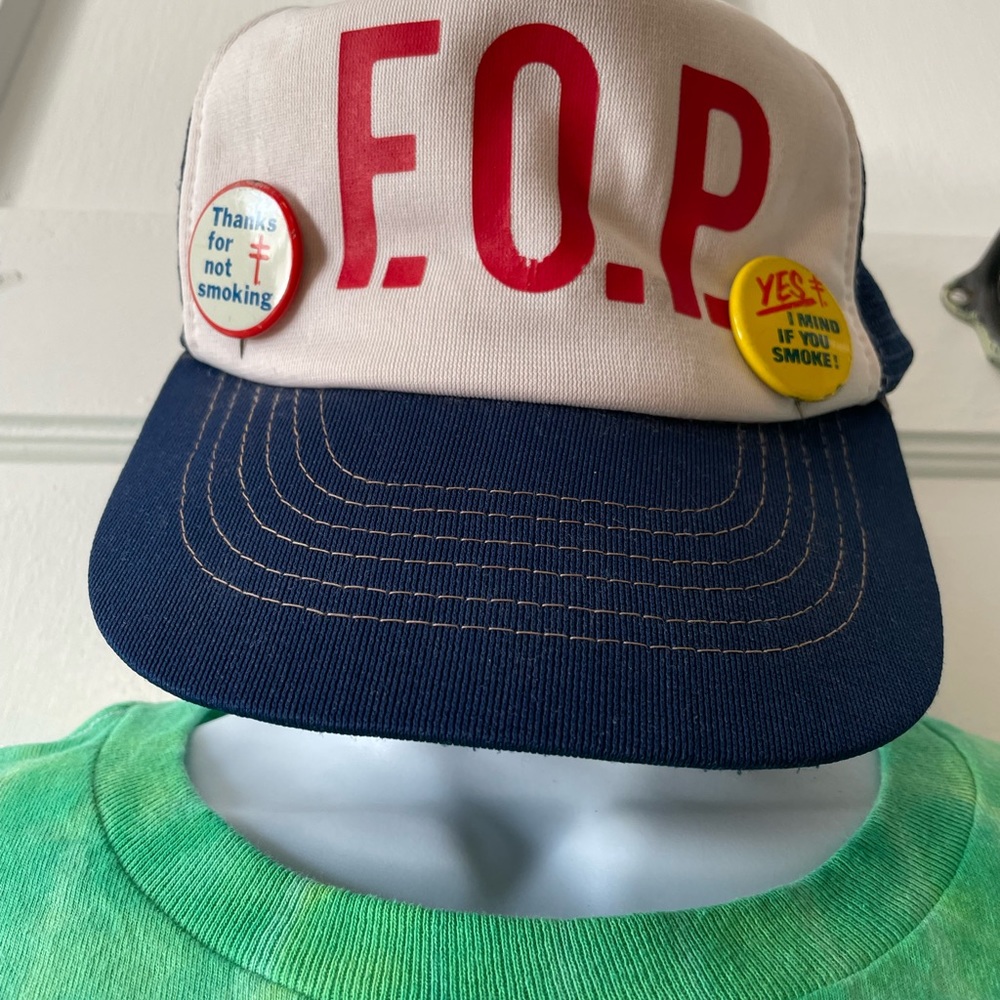 Vintage F.O.P Trucker Hat Mesh SnapBack Cap Thanks for Not Smoking Enamel Pins - Picture 9 of 10